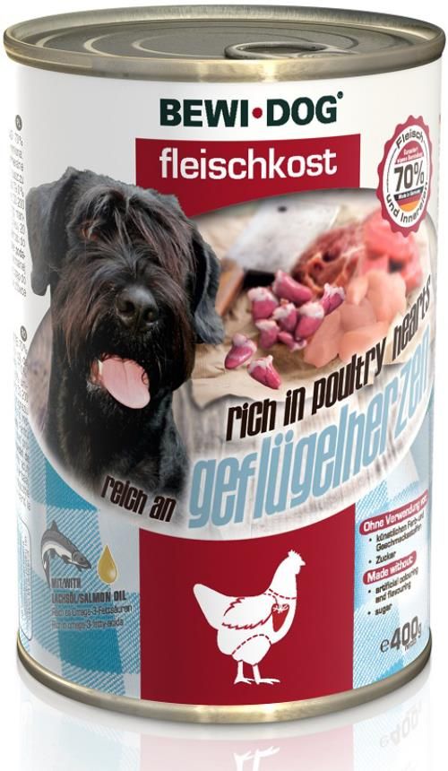 Pâtée en boite pour chien riche en coeur de volaille (800 g) - BewiDog