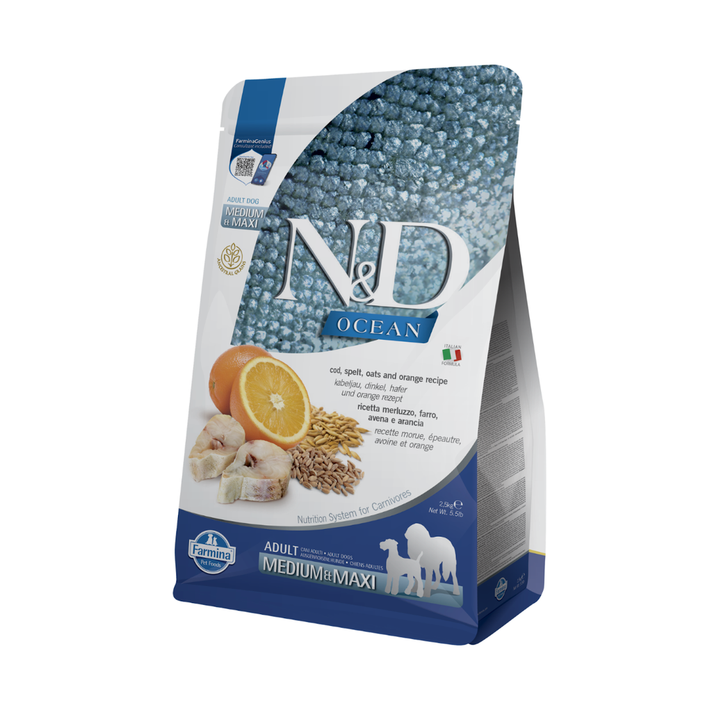 Océan épautre, avoine, morue & orange Chien adulte Medium/Maxi (2.5 kg) - Farmina