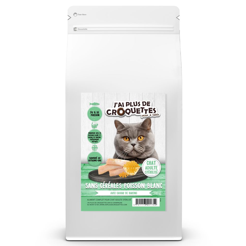 Chat Adulte Stérilisé - Poisson blanc avec Caviar de hareng (5 kg) - J'ai plus de croquettes