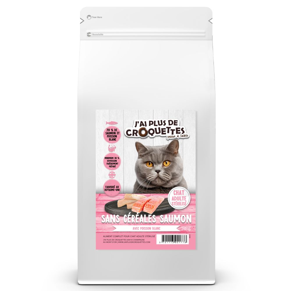 Chat Adulte Stérilisé - Recette "Saumon avec poisson blanc" (1.5 kg) - J'ai plus de croquettes
