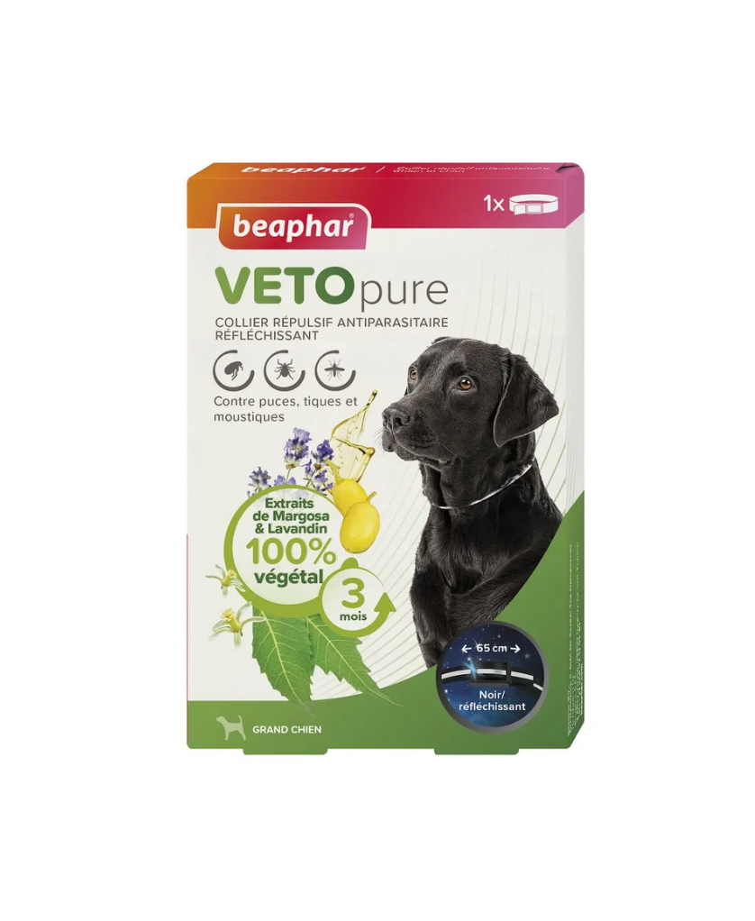 [54800] Collier répulsif antiparasitaire réfléchissant grand chien noir - Beaphar