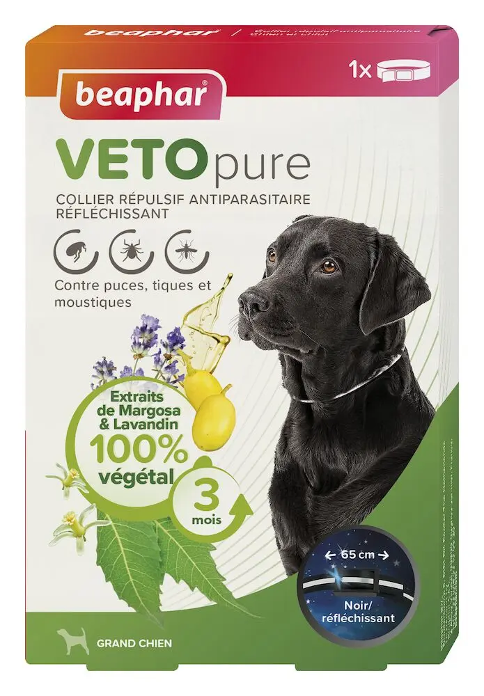 [54800] Collier répulsif antiparasitaire réfléchissant grand chien noir - Beaphar