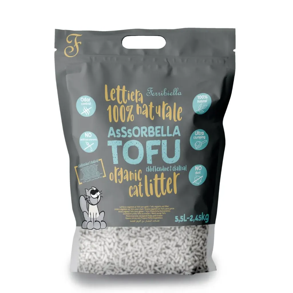 Litière 100% naturelles au tofu chlorhexidine et charbon actif (5.5 litres) - Ferribiella