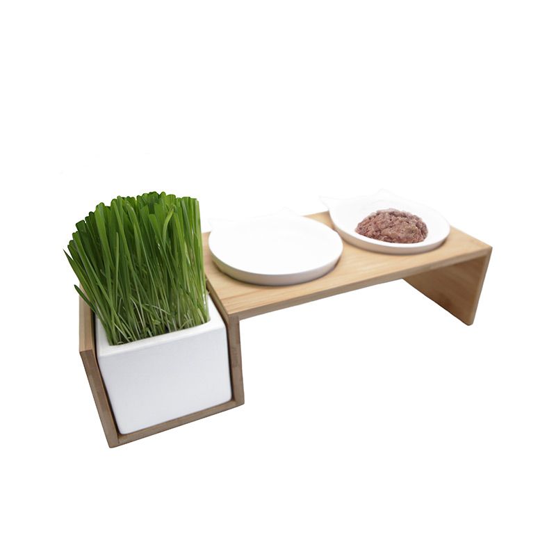 Gamelle double chat avec support herbe à chat - Hamiform