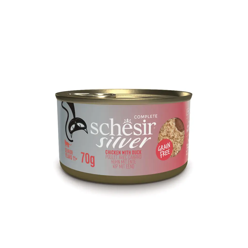 Boite Silver Poulet/Canard en mousse et fillet (70 g) - Schesir