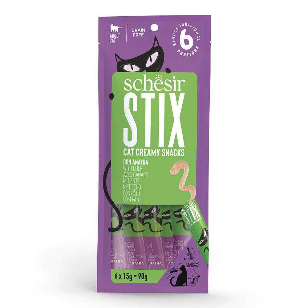 [55060] Stix Canard/Poulet en mousse crémeuse (6 sticks 15 g) - Schesir