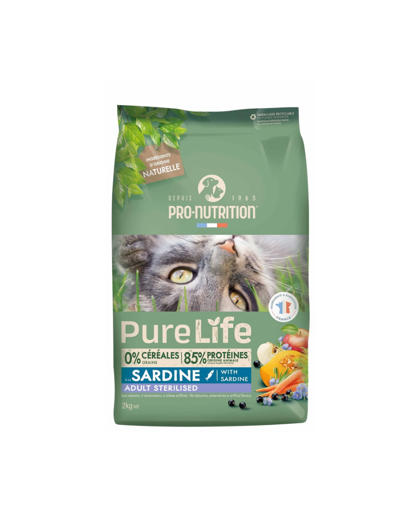 [55072-001] PURE LIFE Chat Sterilisé Sardine (8 kg) - Pro-Nutrition Flatazor