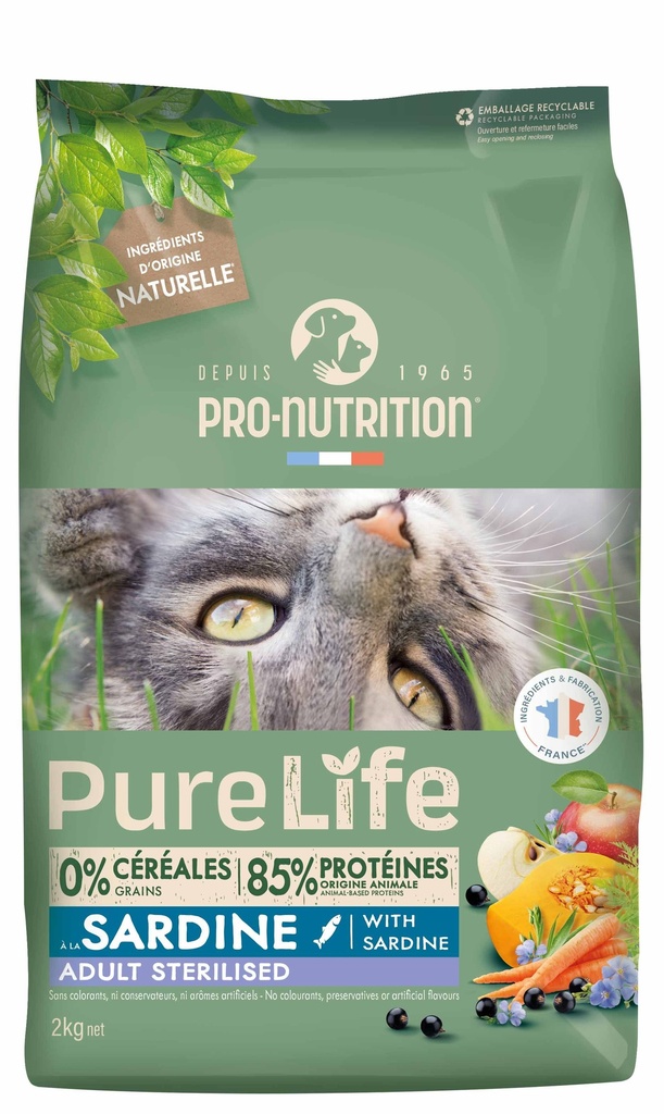 [55072-001] PURE LIFE Chat Sterilisé Sardine (8 kg) - Pro-Nutrition Flatazor