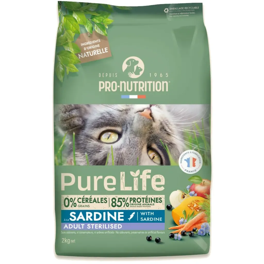 [55072-002] PURE LIFE Chat Sterilisé Sardine (2 kg) - Pro-Nutrition Flatazor