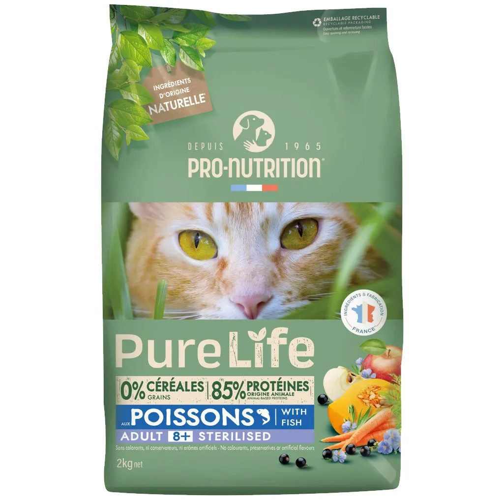 [55074-002] PURE LIFE Chat 8+ Stérilisé (2 kg) - Pro-Nutrition Flatazor