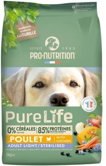 [55080-001] PURE LIFE Chien Adult Poulet Light/Stérilisé (12 kg) - Pro-Nutrition Flatazor