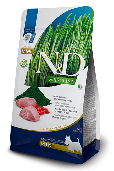 N&D Spirulina Agneau, Spiruline & Baies de Goji Adulte Mini (2 kg) - Farmina