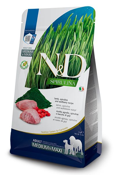 N&D Spirulina Agneau, Baie de Goji Chien Adulte Medium/Maxi (2 kg) - Farmina