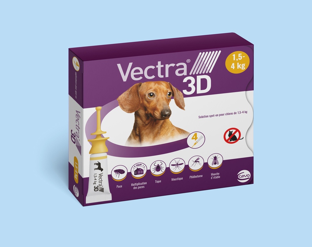VECTRA 3D S/O Chien 1.5-4 kg (3 pipettes) - Ceva