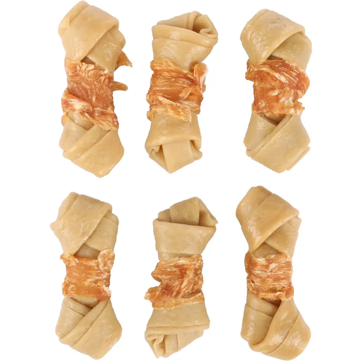 Zero Rawhide Os noué avec poulet - 6 portions de 6 cm (120 g) - Flamingo