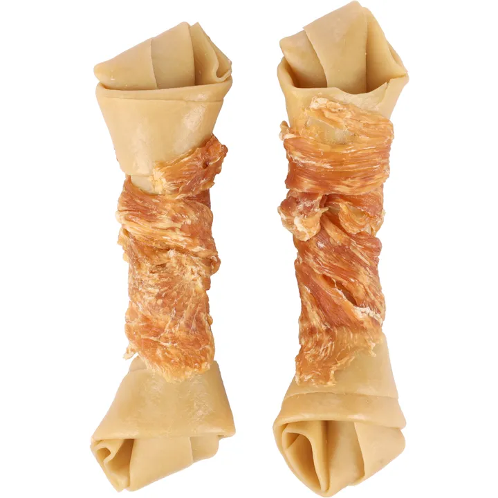 [55332] Zero Rawhide Os noué avec poulet - 2 portions de 14 cm (120 g) - Flamingo