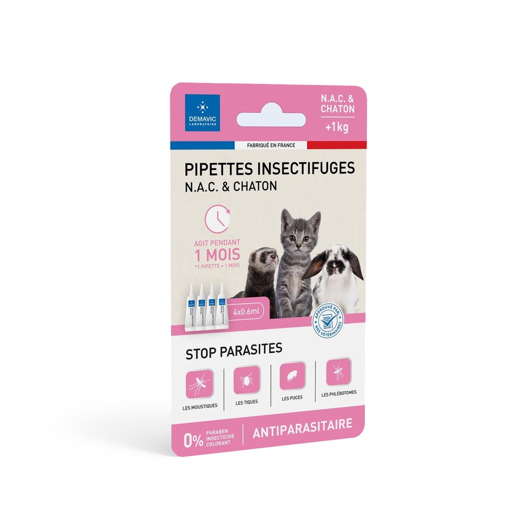 Pipettes Insectifuges Chaton / NAC (4 pipettes) - Demavic