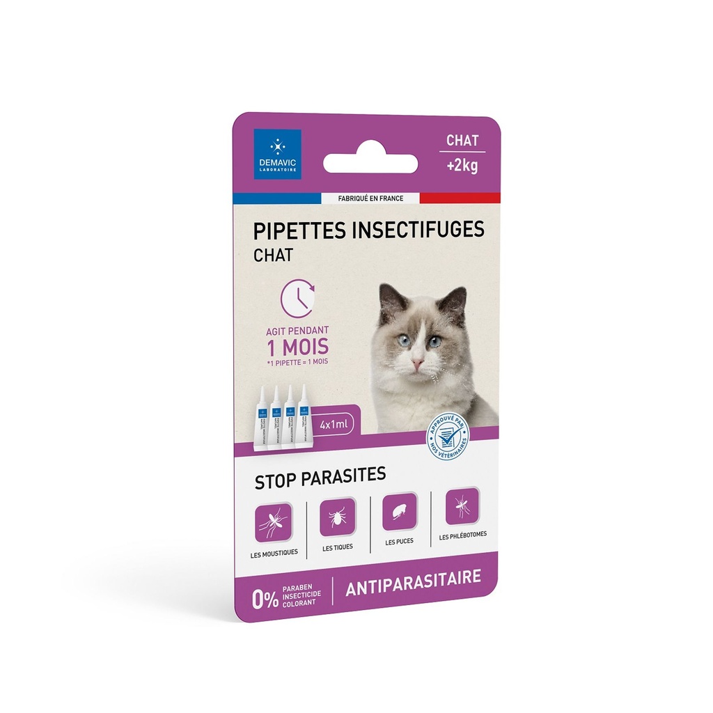 Pipettes insectifuges chat (4 pipettes) - Demavic