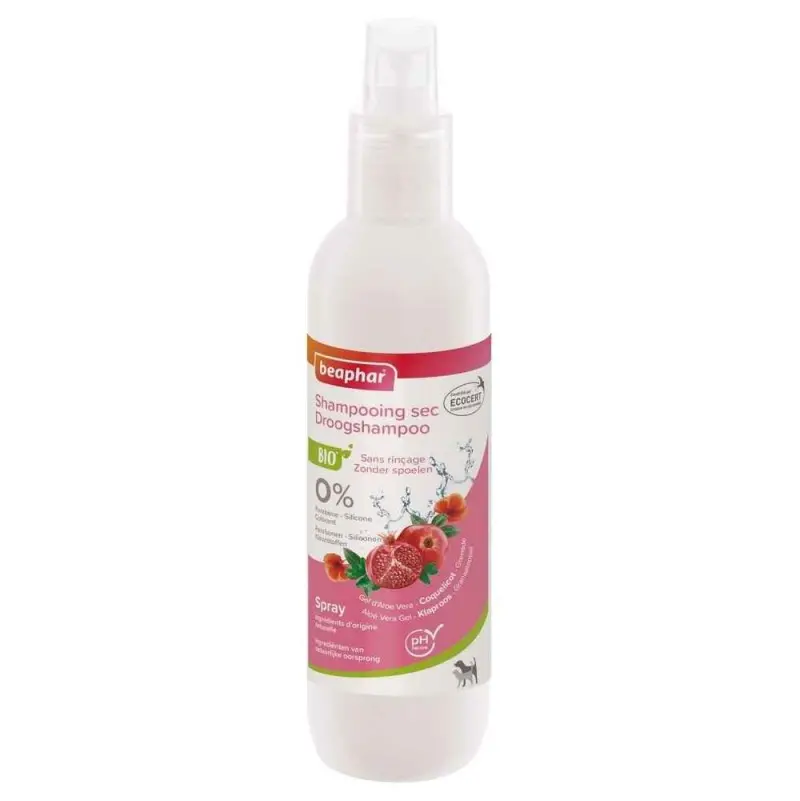 Shampooing sec Bio, spray sans rinçage - extraits naturels de coquelicot & de grenade (200 ml) - Beaphar
