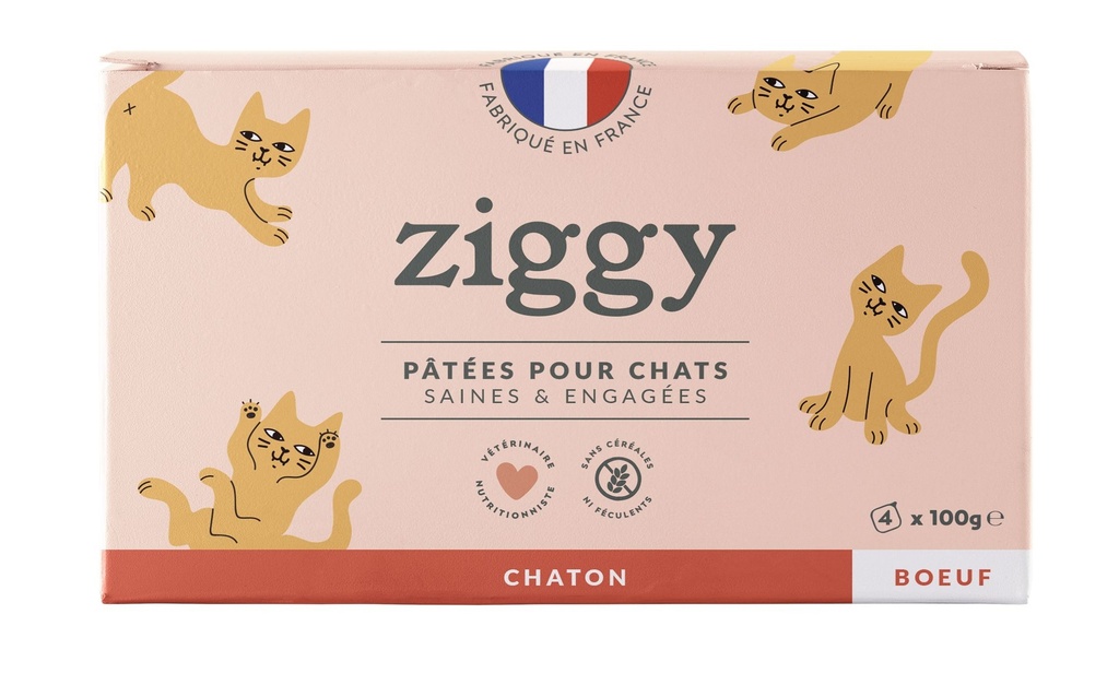 Pâtée Complète Chaton - Boeuf (4 barquettes 100 g) - Ziggy