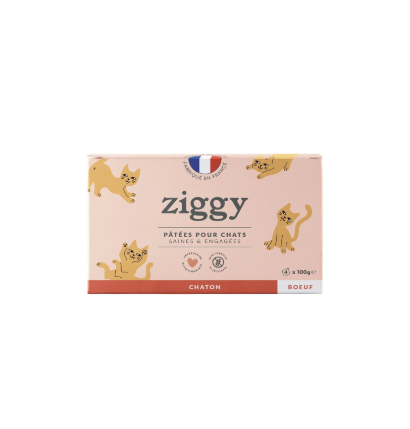[55523] Pâtée Complète Chaton - Boeuf (4 barquettes 100 g) - Ziggy