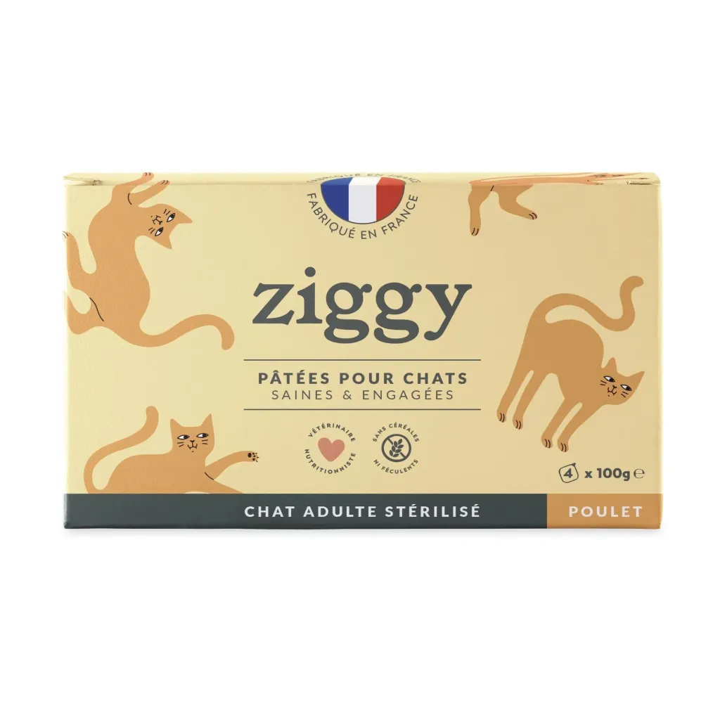 Pâtée Complète Chat Adulte Stérilisé - Poulet (4 barquettes 100 g) - Ziggy