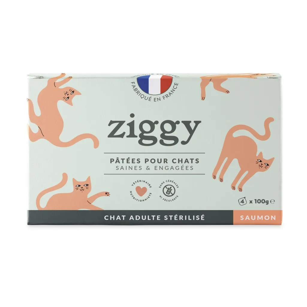 [55526] Pâtée Complète Chat Adulte Stérilisé - Saumon (4 barquettes 100 g) - Ziggy