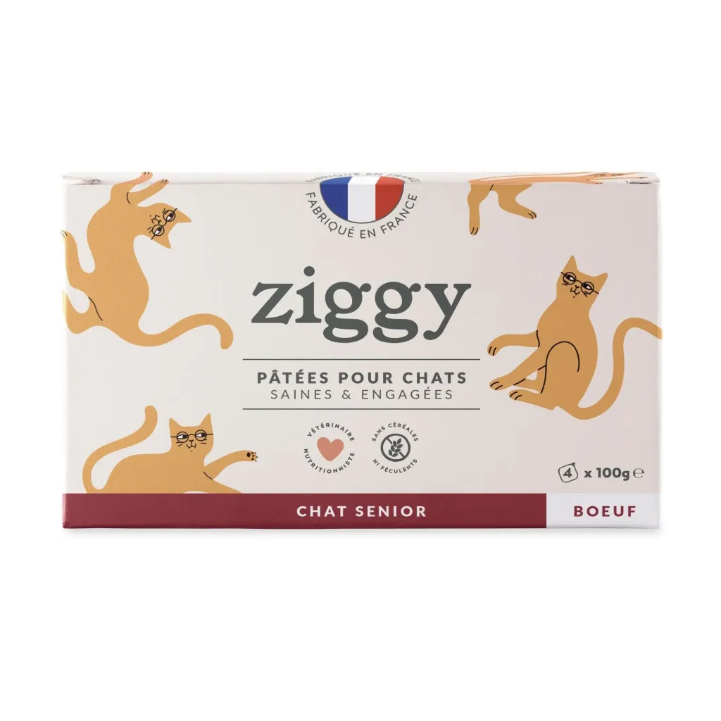 Pâtée Complète Chat Senior - Boeuf (4 barquettes 100 g) - Ziggy