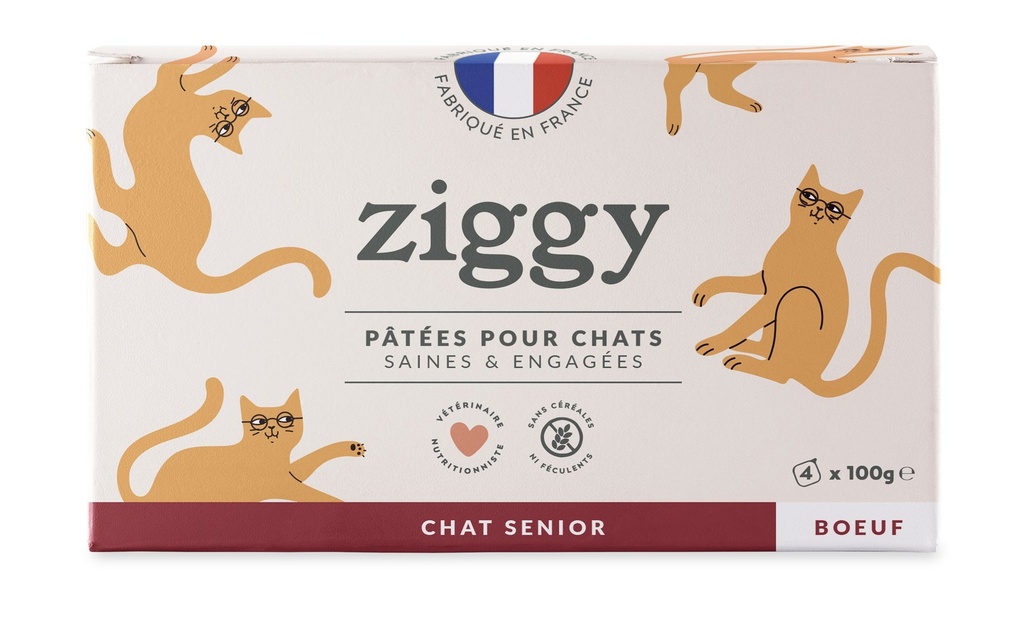 Pâtée Complète Chat Senior - Boeuf (4 barquettes 100 g) - Ziggy