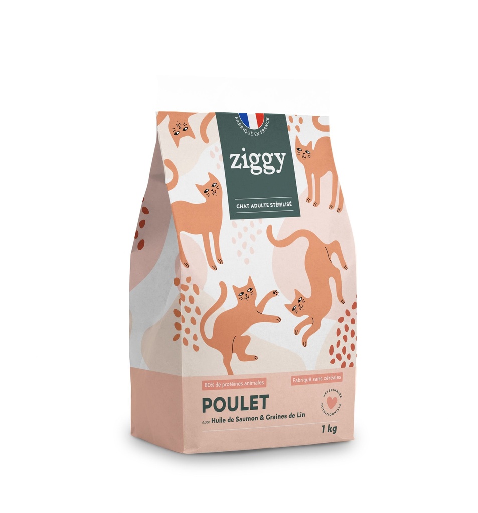 Croquettes Chat Adulte Stérilisé - Poulet (1 kg) - Ziggy