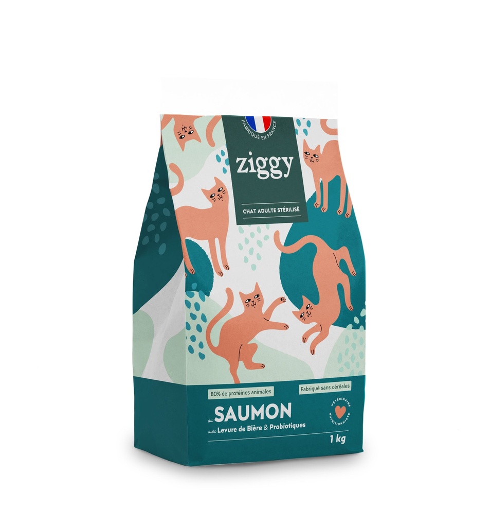 [55533-002] Croquettes Chat Adulte Stérilisé - Saumon (1 kg) - Ziggy
