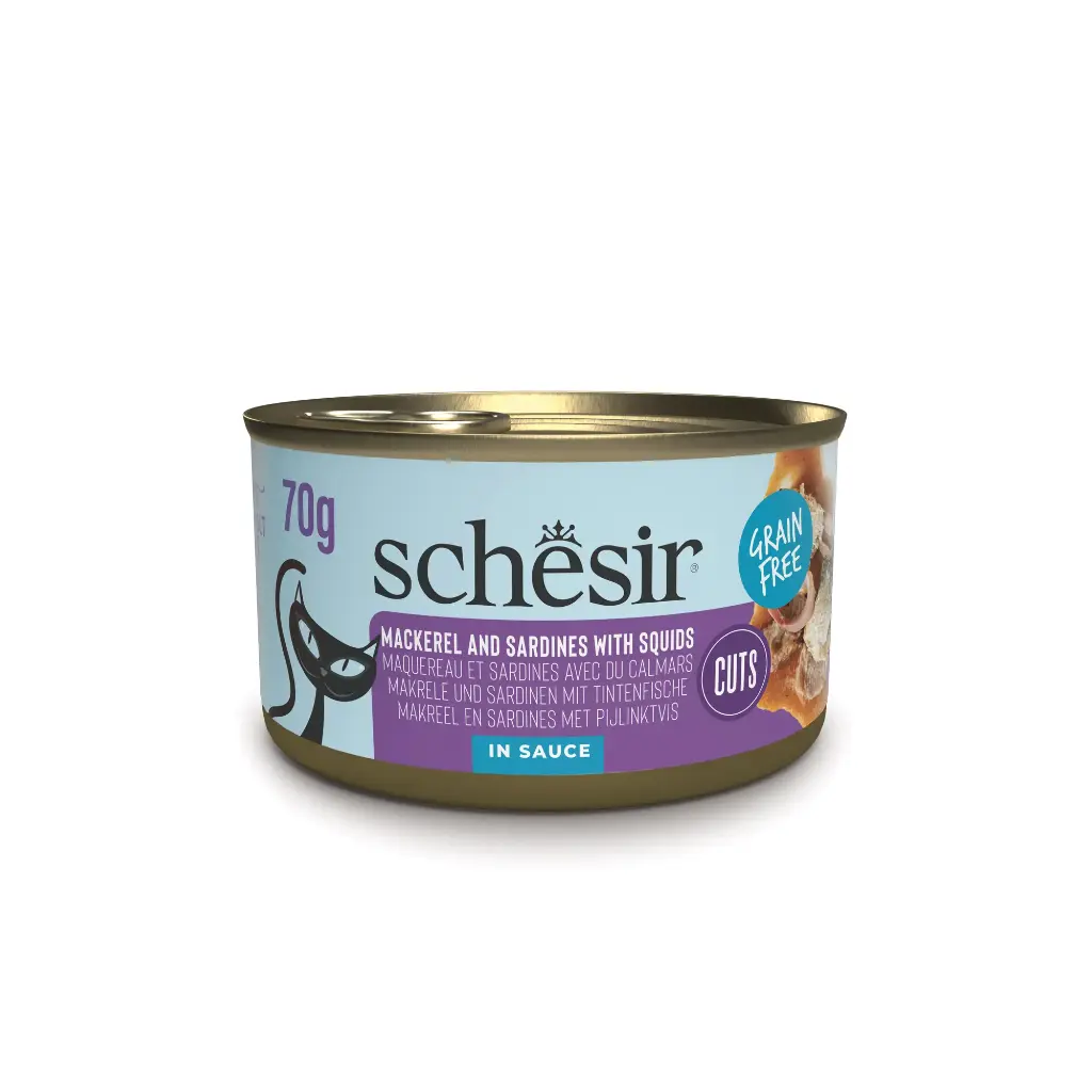 Boite "Grain Free" Fillets de Maquereau et Sardines aux calamars en sauce (70 g) - Schesir