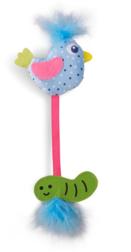 Jouet Chat Bowi Oiseau avec ver (22 cm) - Vadigran