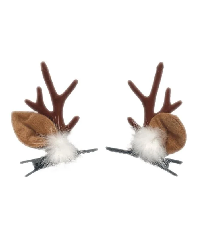 [55882] Xmas Barette Bois de Rennes pompons Blanc (diamètre 5.5 cm) - Bubimex