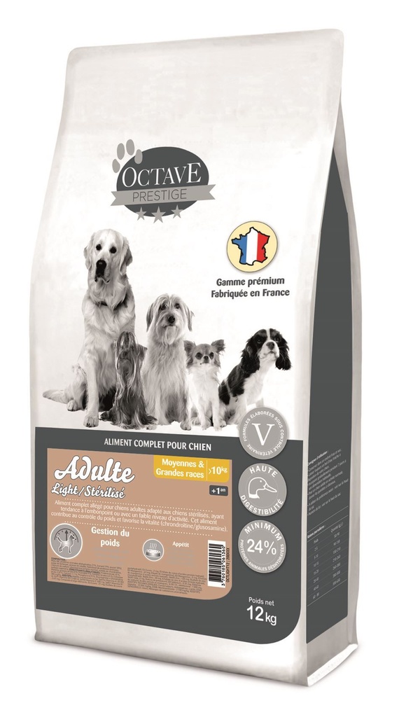 Adult "Light/Sterilisé" au canard (12 kg) - Octave Prestige
