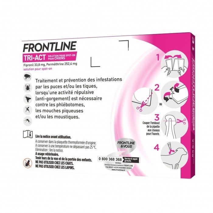 Frontline Spot On Tri-Act Chien 2-5 kg (6 pipettes) - Merial