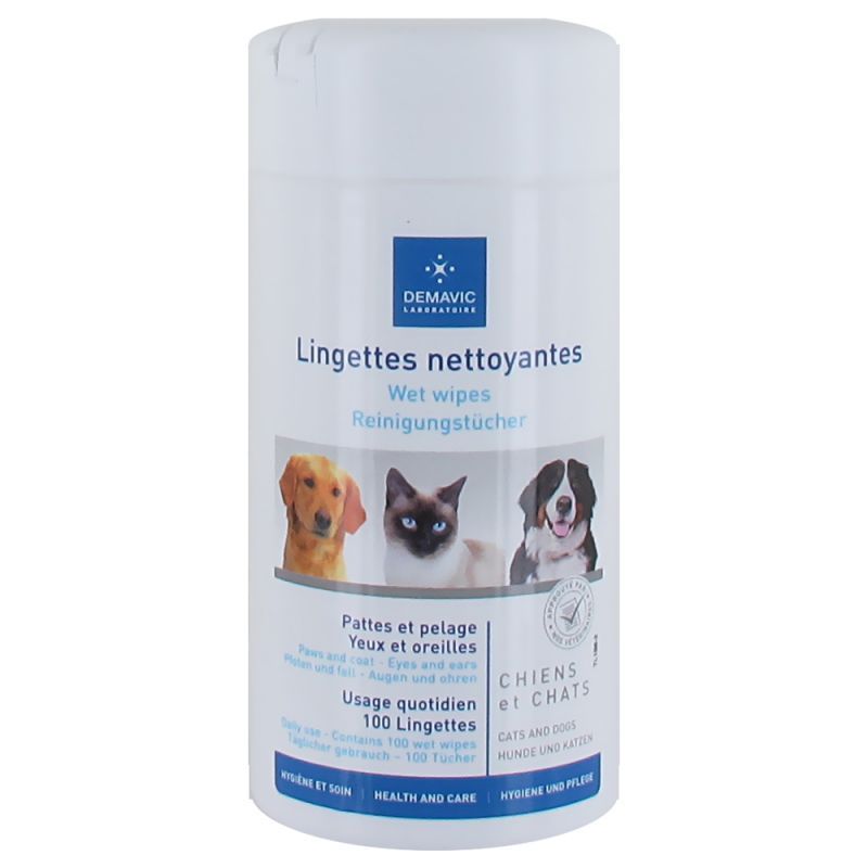 100 Lingettes Nettoyantes Pattes, Pelage, Yeux et Oreilles - Demavic