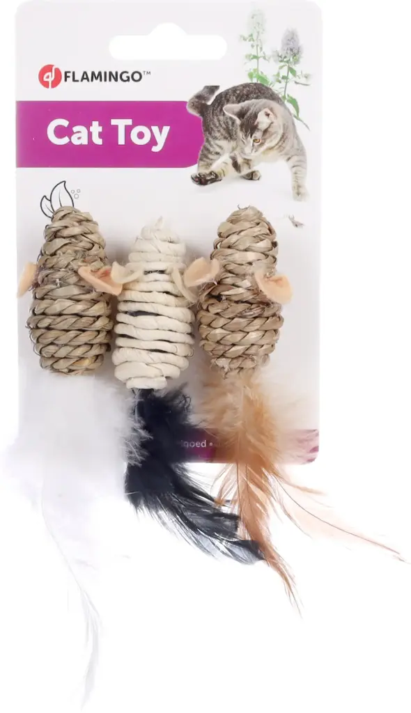 [8447] Souris en jonc de mer (x3) - Flamingo