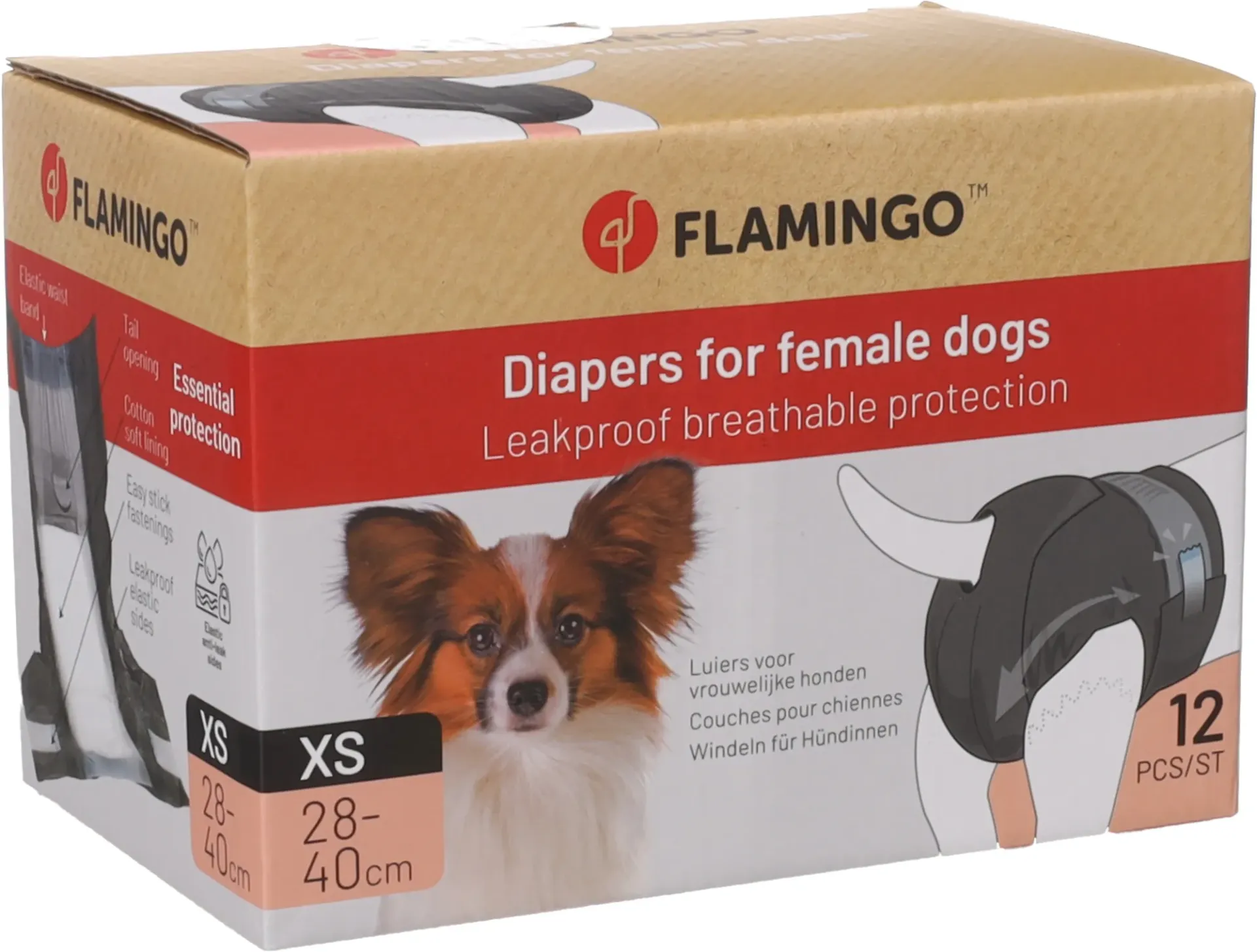 [8462_16100] Couches pour chien x12 (XS) - Flamingo