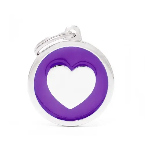 [8927] Médaille ronde coeur violet - MyFamily