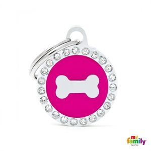 Médaille Glam petit cercle rose avec os - MyFamily
