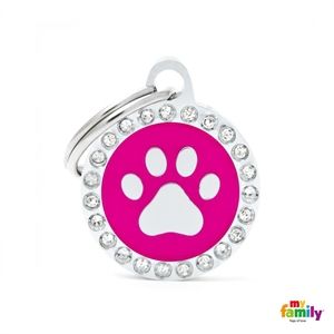 Médaille Glam petit cercle rose avec patte - MyFamily