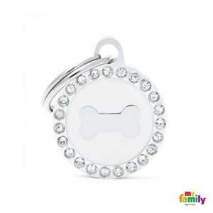 Médaille Glam petit cercle blanc avec os - MyFamily