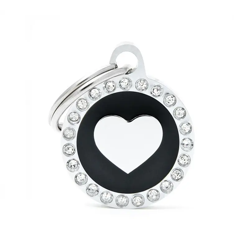 Médaille Glam petit cercle noir avec coeur - MyFamily
