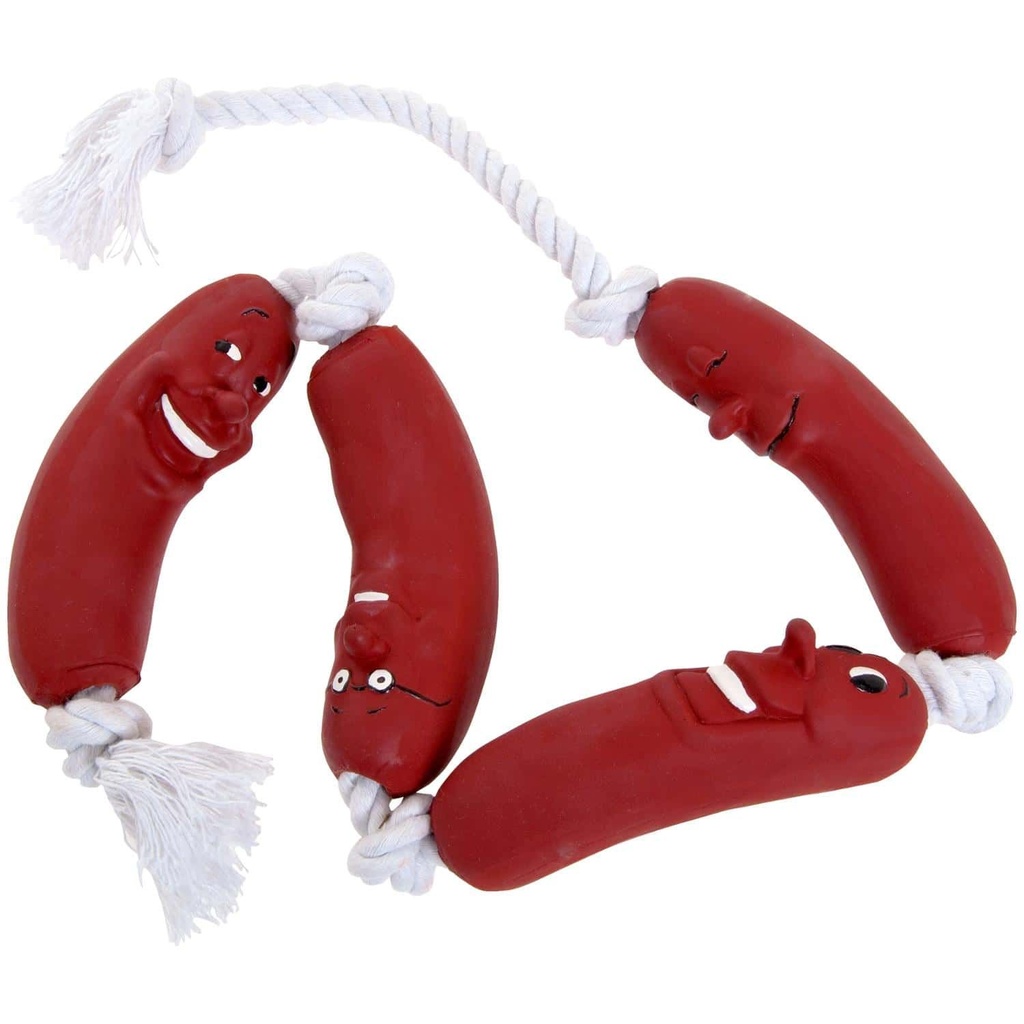Jouet latex saucisse sur corde 72 cm - Flamingo