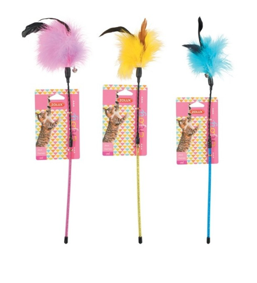 Jouet chat canne plumeau (coloris aléatoire) - Zolux
