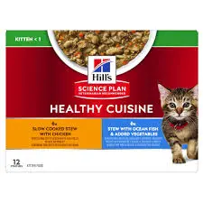 [J25020002] Chat Kitten Healthy cuisine Poulet-Saumon (12 sachets 85 g) - Hill's 