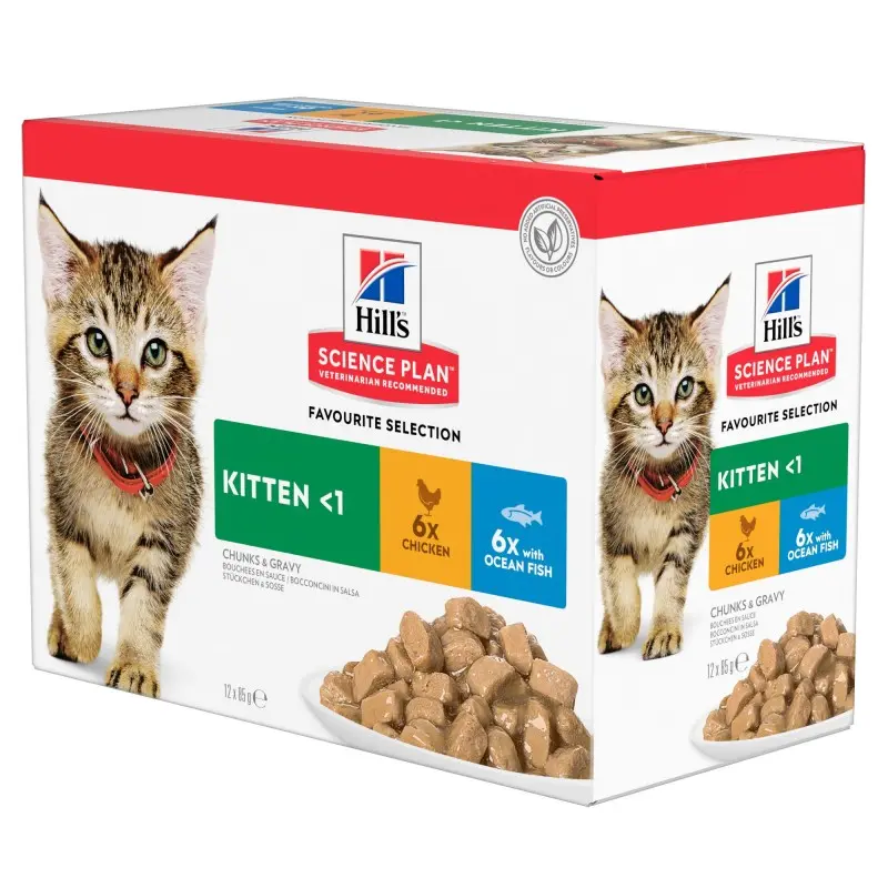 Kitten Sachet repas Multipack Poulet et Saumon (12 sachets 85 g) - Hill's Science Plan