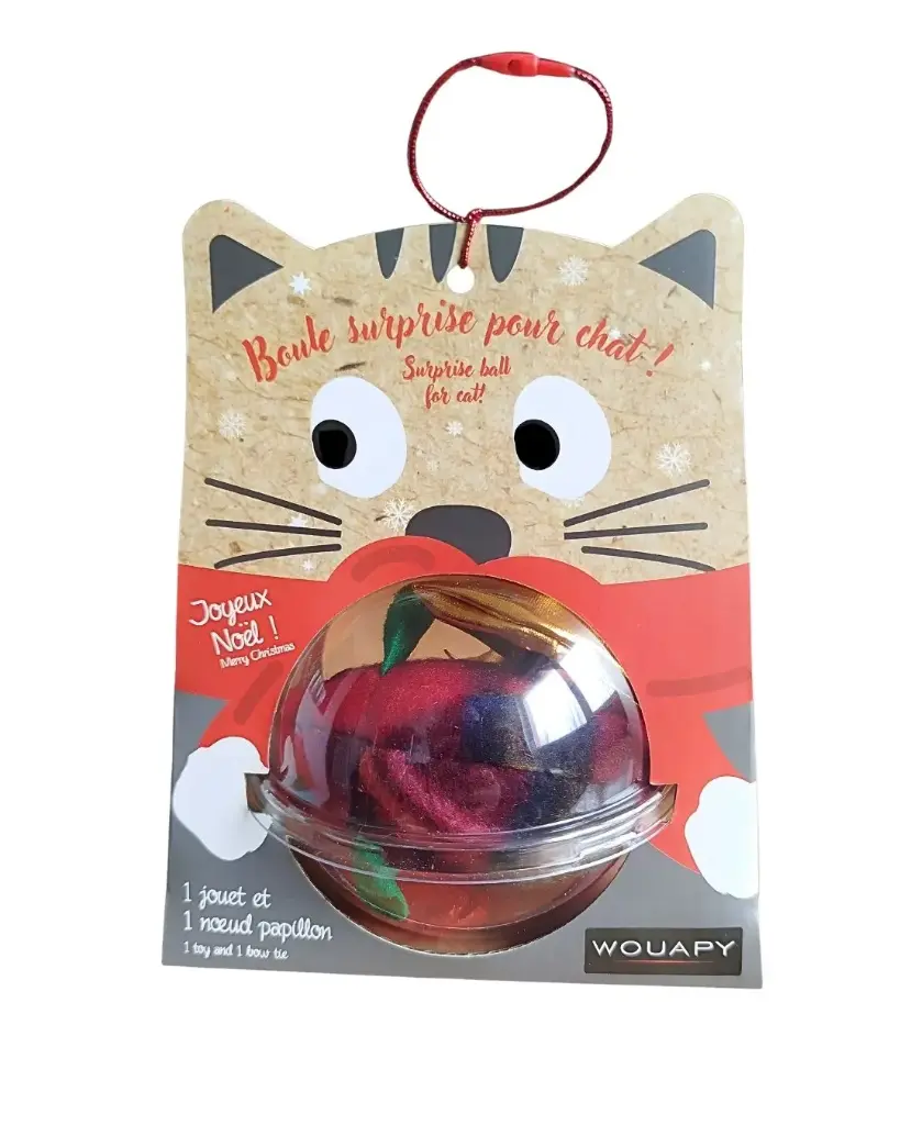 [J25030019] Coffret chat boule de Noël avec cadeaux - Wouapy