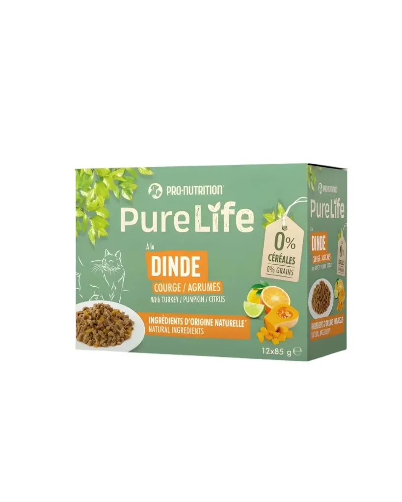 Pure Life chat wet dinde (12 sachets 85 g) - Pro-Nutrition